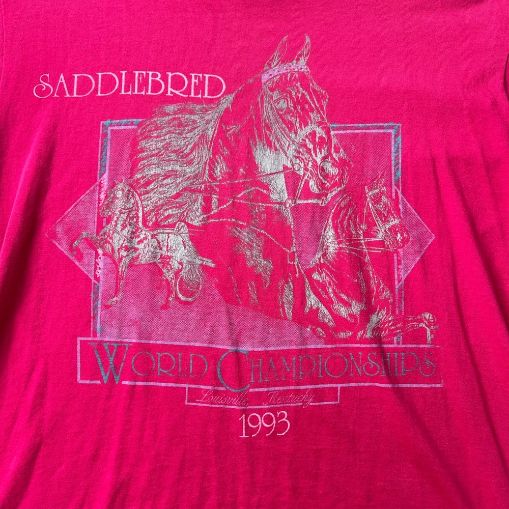 Vtg Single Stitch Kentucky derby tee hot pink